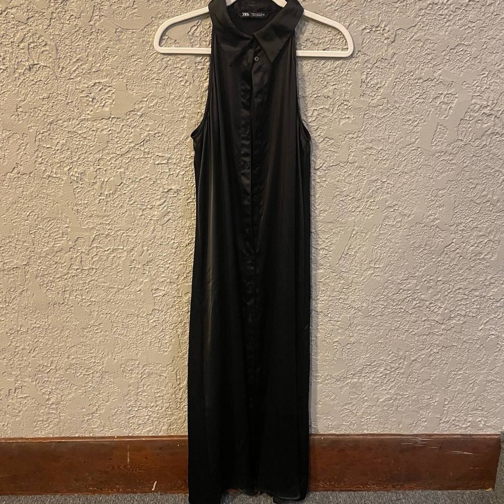 ZARA | satin tank button down maxi dress